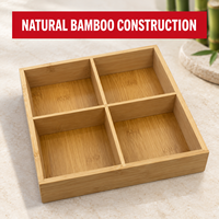 Boîte de rangement en bambou à 4 compartiments, plateau de bureau divisé à ouverture supérieure, naturel, écologique, pour la maison et le bureau