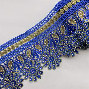 Rifiniture in pizzo africano di molti colori con motivo con strass ricamato in pizzo Nigeria Venice rifiniture larghe 12CM - Product Image 3