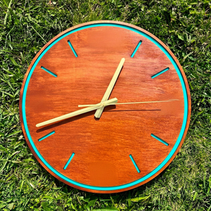 Handmade <b>Silent</b> Wooden Wall <b>Clock</b> - Unique Art with Aqua blue letters - Product Image 1