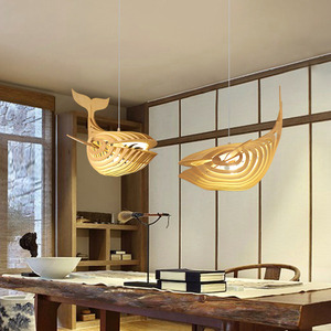 תליון אור אדום צורה דג יצירתי תליון אור תליון בעבודת יד במבוק אריגה חדר אוכל חדר תה זן נברשת - Product Image 4