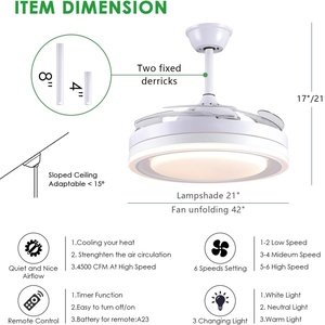 Ventilateurs de plafond au design moderne avec commande par application et télécommande, ventilateurs de plafond à montage encastré à profil bas avec éclairage - Product Image 2