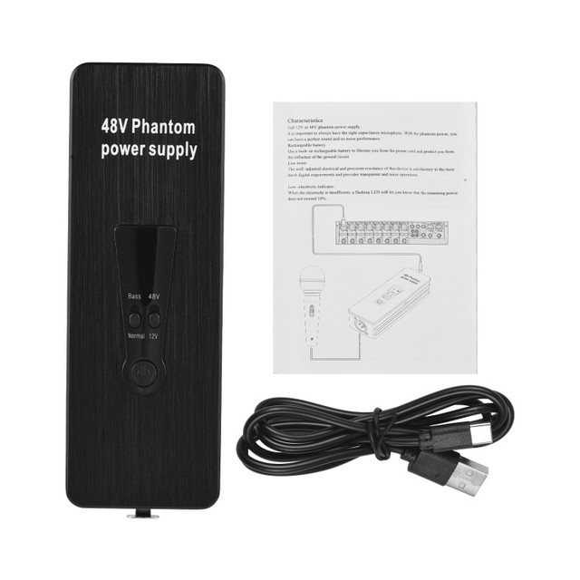 48V/12V Phantom Power Supply for Condenser Microphones Mic Preamp Plug and Play Portable Rechargeable Phantom Power Low Noise an