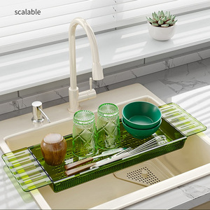 Retractable <b>Kitchen</b> Sink Drain Basket Square <b>Plastic</b> Dish Rack For Bowl And Utensil L Size - Product Image 1