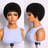 Perruque courte en cheveux humains bouclés Jerry Cut, couleur naturelle, 4 pouces, fabriquée à la machine, perruques courtes bouclées pour femmes noires