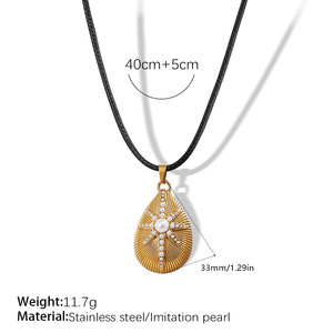Collier pendentif goutte d'eau plaqué or avec perle imitation étoile, chaîne en acier inoxydable, bijoux élégants pour femmes - Product Image 3