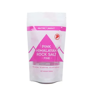 kundenspezifisches bedrucktes logo kunststoff-meersalz-verpackungsbeutel tasche / stehender himalaya-rosa salzbeutel mit durchsichtigem fenster