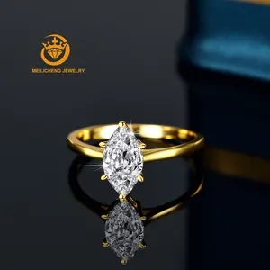 Cincin Pernikahan berlian 1ct perak 925 berlapis emas kuning 14k Moissanite potongan Marquise cincin pertunangan perak murni