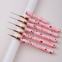 Ensemble de pinceaux à ongles best-seller en gros - 5 pièces, pinceaux à double tête en forme de cœur rose pour le nail art, dessin de lignes