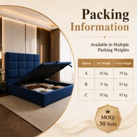 Lit plateforme de luxe bleu Queen/King rembourré avec base à ouverture latérale pour la vente B2B et B2C, idéal pour la vente en gros B2B et B2C