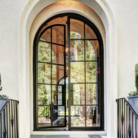 Porte d'entrée double vitrée minimaliste pour villa française, cadre en fer forgé et acier, portes vitrées d'entrée principale intérieures pour maison