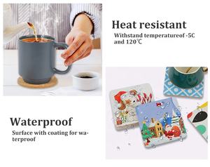 Dessous de verre mignons imprimés personnalisés Sous-verres ronds carrés de 4 pouces en liège vierge antidérapants - Product Image 6