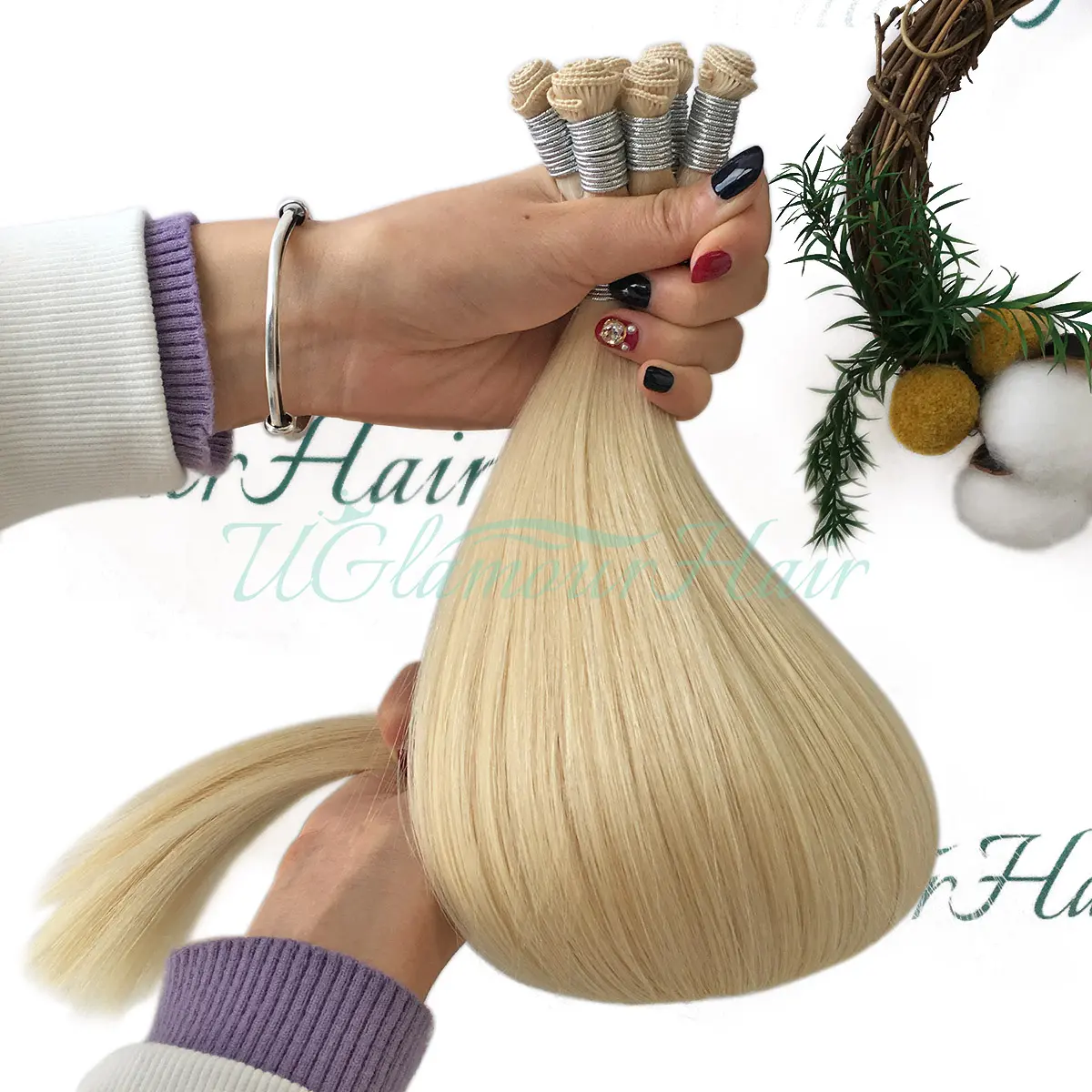 New arrival unprocessed straight double drawn hand tied weft hair