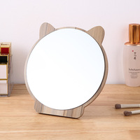 Rustic Wood Frame Mirror Wholesale Desktop Bear Shape Oval Bedroom Custom Carved Wooden Cosmetic Make up Table Standing Mirror