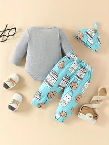 Mới Cho Bé Trai S Thời Trang Mùa Hè <span class=keywords><strong>Cotton</strong></span> 3 Quần Áo Leo Núi Dài Tay In Chữ Thoáng Khí Bộ Quần Mũ - Product Image 2