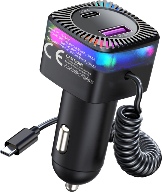 Wholesale Dual Port Type C Retractable 100W Car Charger Quick QC3.0 Car Charge Cable with OTP Protection for Mobile Phone