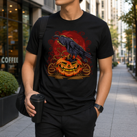 JNEI Halloween Raven Pumpkin T-shirt Unisex vochtafvoerende, sneldrogende casual top voor dagelijks gebruik