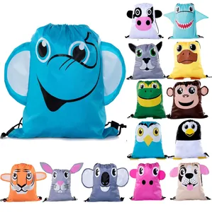 Wholesale Promotional Polyester Nylon Animal Bag Custom Printed Shop Backpack Goodie Bags Children Birthday Party Drawstring Bag