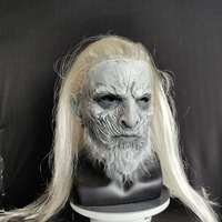 Masque de couvre-chef en latex roi de la nuit Cosplay masque facial fantomatique d'halloween avec cheveux longs pour les fêtes costumées