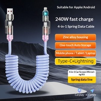 Cable de Datos para Auto 4 en 1 de 240W con Conectores USB-A/Tipo-C para Carga Ultra Rápida, Transferencia de Datos y Aromaterapia