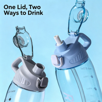 Bouteille d'eau légère, incassable, en plastique durable, avec ouverture rapide à un clic, anti-fuite, avec paille, pour le camping, le sport et la gym