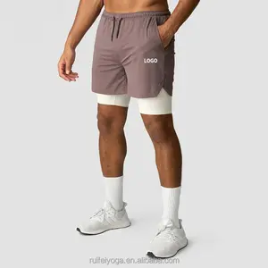 Custom Logo Quick Dry 5 Inch Waffle Mesh Gym 2-In-1 Men Fitness Compression Liner Tight Basketball Running Sports Workout Shorts