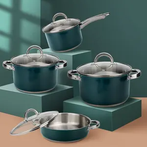 Realwin High Quality 8Pcs Color Coating Cooking Pot Stainless Steel Pots And Pans Set Cookware Sets
