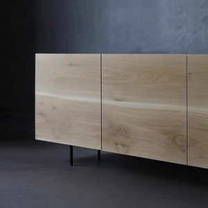 מזנון מעץ מלא בסגנון וואבי סאבי, ארון טלוויזיה גבוה, נירוסטה, 2 מגירות, 2 מדפים מתכווננים, ריהוט מודרני לסלון - Product Image 4