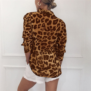 Casual Leopard Print Long Sleeve Chiffon Women's Shirt Turn Down Collar Lady Office Shirt Blouse - Product Image 4