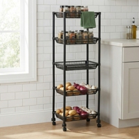 Chariot de rangement roulant à 5 niveaux, chariot utilitaire, étagère de rangement mobile à roulettes pour cuisine, salle de bain