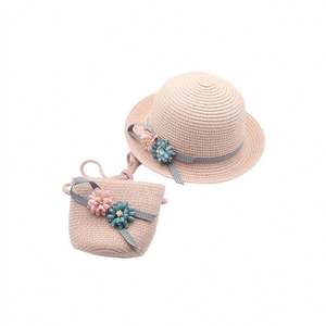 2021 Wholesale <b>Kid</b> Sun Straw Fedora <b>Hat</b> Women Beach and Bag Set - Product Image 1