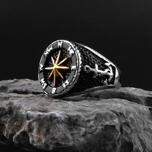 Anillos y Dijes de Acero Inoxidable, Regalos de Joyería para Hombre, Precio al por Mayor, Anillo de Estrella, Brújula y Ancla, Anillos de Dedo Plateados - Product Image 5