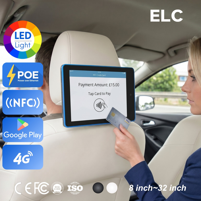 10.1 Inch Taxi Headrest POE Tablet for SoftPOS NFC Credit Card Payment Android 11 Advertising Player with 4G LTE Slot Optional