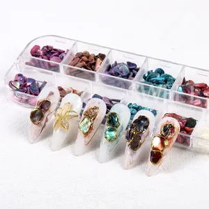 12 Grids Nail Art Aurora <b>Abalone</b> <b>Shell</b> Flakes 3D Charms Irregular Seashell Fragment Aurora Slices DIY Manicure Decor Accessories - Product Image 4