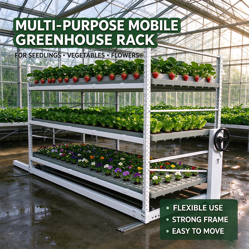 Mobile Plant Bench Greenhouse Hand Crank Vertical Growing Rack Multi ...