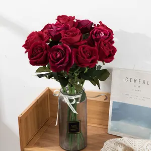 Obral bunga mawar buatan beludru sutra dekoratif kualitas tinggi