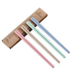 Factory Wholesale PP Plastic 4 Pcs Wheat Straw Chopsticks Sets With Box Dishwasher Safe Non-Slip Reusable Wheat Fiber Chopsticks