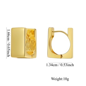 Geometric Square Chunky Hoop Earrings for Girls Simple Design Trendy <b>Studs</b> Gold & Rhodium Plated Brass for Parties - Product Image 2