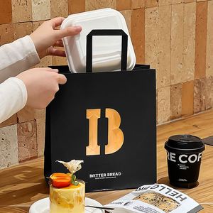 Bolsa de Papel Kraft Biodegradable Personalizada con Logotipo Estampado en Caliente para Panadería, Comida para Llevar, con Asas Planas - Product Image 5