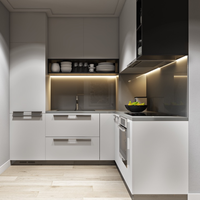 Armoires de cuisine modulaires écologiques en acier inoxydable 304 durables sur mesure, plan de travail en marbre artificiel, évier, design d'îlot moderne