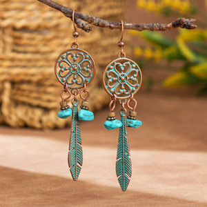 Boucles d'oreilles ethniques à longues pampilles, faites à la main, en métal, style vintage bohème, bijoux pour femmes, pour l'été et les vacances - Product Image 4