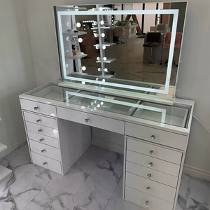 Hot Selling Modern Dresser Storage Bedroom Furniture Vanity <b>Table</b> Big Led Light Makeup <b>Mirror</b> Dressing <b>Table</b> Drawer Home Hotel - Product Image 1