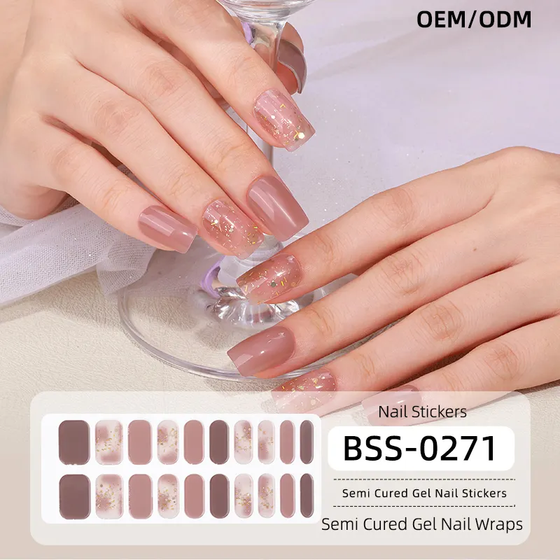 OEM ODM Natal Preço de fábrica Semi Curado Nail Adesivos Adesivo UV Gel Nail Sticker Logotipo Personalizado Etiqueta Gel Nail