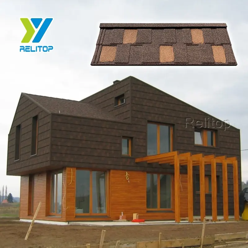 Color stone metal tile manufacturer blue square slope roof building materials