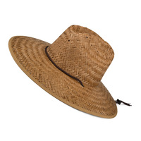 Pare-soleil d'été à large bord Chapeaux de paille de sauveteur naturels Logo personnalisé Patch Surf Safari Chapeaux de pêche en paille Chapeau de plage