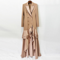 Robe de soirée Vespera 2026 haut de gamme chic et élégante, style blazer, asymétrique à volants, manches longues, double boutonnage, pour soirée formelle