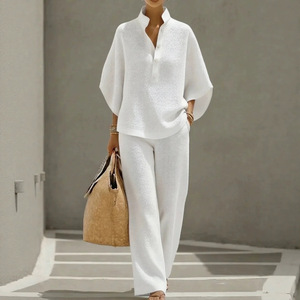 Ensemble décontracté pour femmes, pull à boutons uni ample, pantalon large, tailles SMLXLXXLXXXL, bleu ciel - Product Image 2