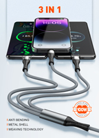 Câble de charge rapide 3 en 1 LDNIO LC94c 100W, cordon de charge multi-ports Type-C/Micro USB, câble tressé en nylon anti-pliage