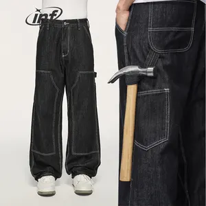 INFLATION-pantalones vaqueros de carpintero para hombre, ropa de calle holgada, negra, personalizada