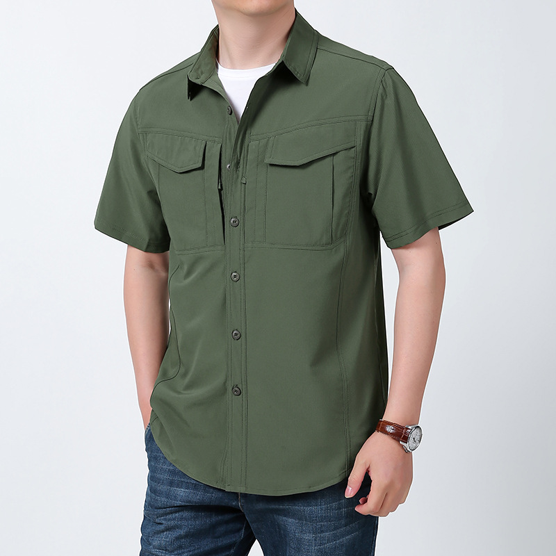 Chemise de travail verte pour homme, style mécanicien/bâtiment
