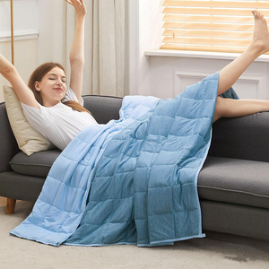 ผ้าห่มถ่วงน้ำหนักแบบเย็นสบาย 15 ปอนด์ ผ้าเจอร์ซีย์ลายมัวร์ ขนาดเตียงคู่ สำหรับผู้ที่นอนร้อน นุ่ม ระบายอากาศได้ดี ผิวสัมผัสนุ่ม ขนาด 48x72 นิ้ว <span class=keywords><strong>สี</strong></span>ฟ้า สำหรับใช้ในบ้านช่วงฤดูร้อน - Product Image 6